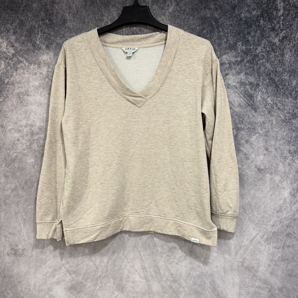 Orvis Women's Small Beige Heather V-Neck Pullover Sweatshirt Modal Blend